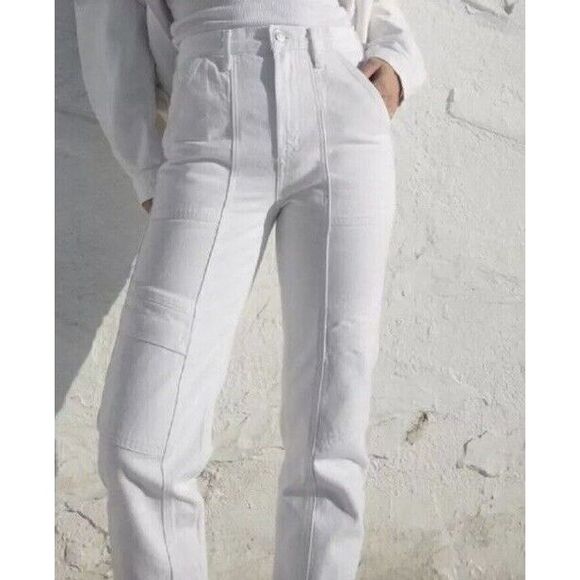 Agolde Cooper Relaxed Straight‎ Cargo Jeans Milkshake 28 NWT $228 - Picture 2 of 10